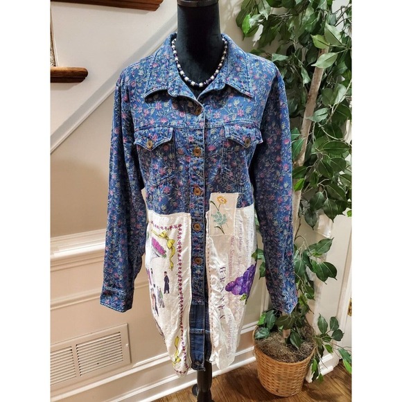 Krazy Kat Upcycled Multicolor Cotton Long Sleeve Buttons Front Casual Jacket 3X - Picture 1 of 11